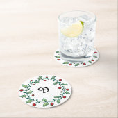 Dessous-de-verre Rond En Papier Couronne de Noël Monogramme (En situation)