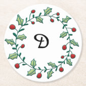 Dessous-de-verre Rond En Papier Couronne de Noël Monogramme (Devant)