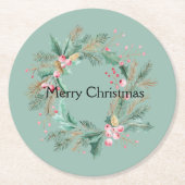 Dessous-de-verre Rond En Papier Couronne de Noël rose vert (Devant)