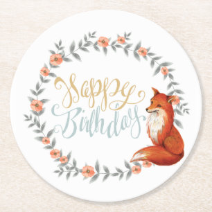 Dessous-de-verre Rond En Papier Couronne de renard d'anniversaire