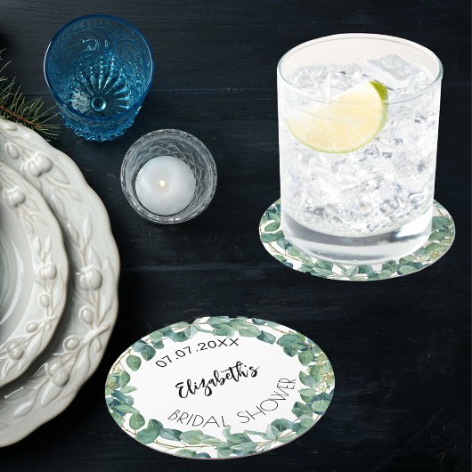 Dessous-de-verre Rond En Papier Couronne de verdure d'eucalyptus pour douche de ma