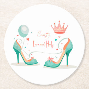 Dessous-de-verre Rond En Papier Couronne et talons hauts – Thème rose et vert ment