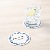 Dessous-de-verre Rond En Papier Couronne florale bleue (En situation)