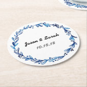 Dessous-de-verre Rond En Papier Couronne florale bleue (Incliné)