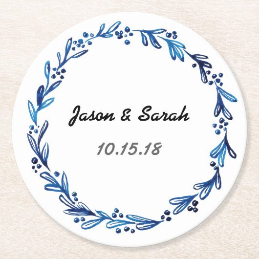 Dessous-de-verre Rond En Papier Couronne florale bleue (Devant)