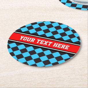 Dessous-de-verre Rond En Papier Course de voiture / Motif d'échecs + votre backgr.
