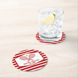 Dessous-de-verre Rond En Papier Coutume Tennis Country Club Red Stried