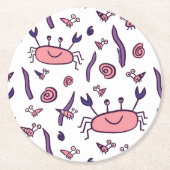 Dessous-de-verre Rond En Papier Crabe rose mignon Motif animal de mer enfants (Devant)