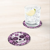 Dessous-de-verre Rond En Papier Crâne de sucre pourpre (En situation)