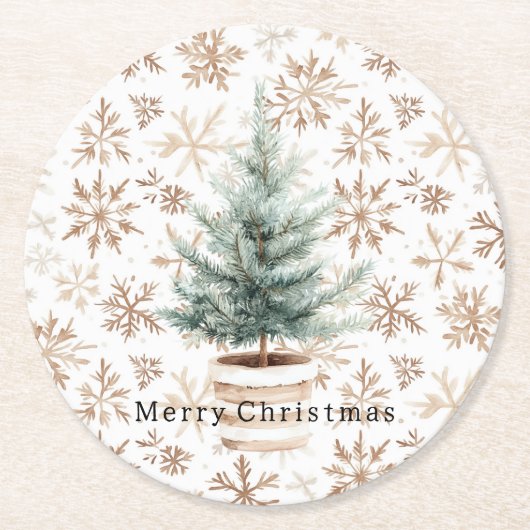 Dessous-de-verre Rond En Papier Cream White Snowflakes Christmas Tree (Devant)