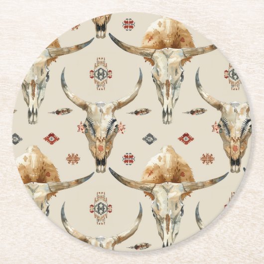 Dessous-de-verre Rond En Papier Crème Brown Plumes indigènes tribales Anniversaire (Devant)