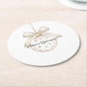 Dessous-de-verre Rond En Papier Crème Dots Bow Ornement Noël (Incliné)