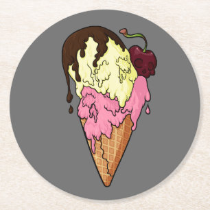 Dessous-de-verre Rond En Papier Crème glacée à crâne de banane de fraise douce