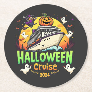 Dessous-de-verre Rond En Papier Croisière d'Halloween 2024 Voyage Éffrayant en fam