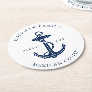 Dessous-de-verre Rond En Papier Croisière familiale d'ancre de bateau nautique per