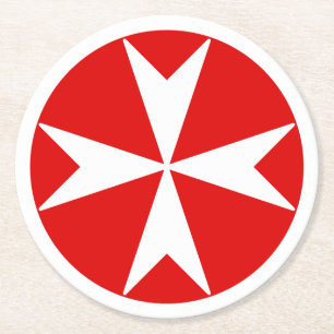 Dessous-de-verre Rond En Papier Croix de Malte v2 (blanc sur rouge)