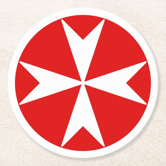 Dessous-de-verre Rond En Papier Croix de Malte v2 (blanc sur rouge) (Devant)