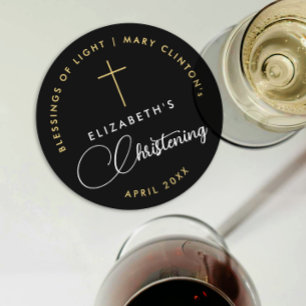 Dessous-de-verre Rond En Papier Croix d'or religieuse noire blanche moderne