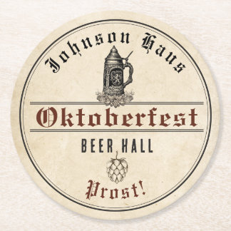 Dessous-de-verre Rond En Papier Cruche à bière vintage Oktoberfest Your Name Haus
