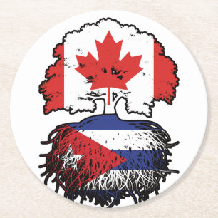 Dessous-de-verre Rond En Papier Cuba Drapeau canadien cubain des racines de l'arbr