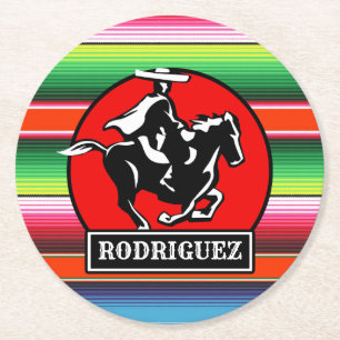 Dessous-de-verre Rond En Papier CUSTOM NAME Charro Horse Spanish Mexican Serape