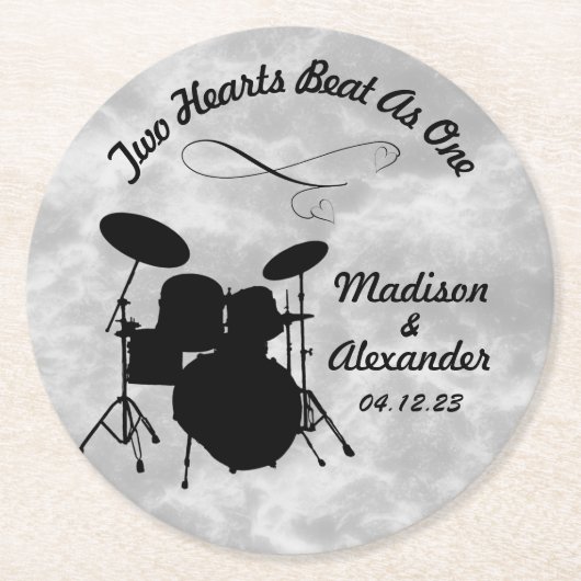 Dessous-de-verre Rond En Papier Custom Name Rock & Roll Drummer Wedding Drum Kit (Devant)
