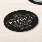 Dessous-de-verre Rond En Papier Custom Papou's Pub Home Bar Année de création (Incliné)