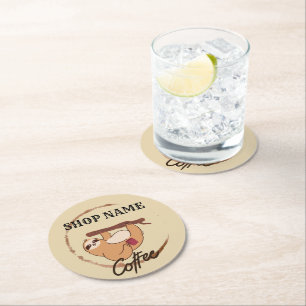 Dessous-de-verre Rond En Papier Cute animaux paresseux café Thé personnalisé Nom d