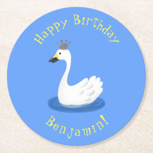 Dessous-de-verre Rond En Papier Cute cygne blanc avec dessin de la couronne