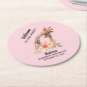 Dessous-de-verre Rond En Papier Cute Giraffe Aquarelle Maman & Nouveau bébé (Incliné)