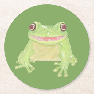 Dessous-de-verre Rond En Papier Cute Green Tree Frog - transparent.
