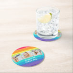 Dessous-de-verre Rond En Papier Cute Rainbow Photo Collage Personnalisé Anniversai<br><div class="desc">Ce joli dessous de verre en papier de fête d'anniversaire arc-en-ciel présente un joli collage photo de 3 de la fille ou du type d'anniversaire. Trois photos carrés amusantes sur un décor moderne et coloré avec un script blanc personnalisé ci-dessous.</div>