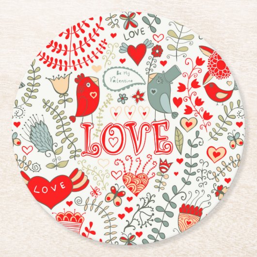 Dessous-de-verre Rond En Papier Cute Retro Floral Valentines Design (Devant)