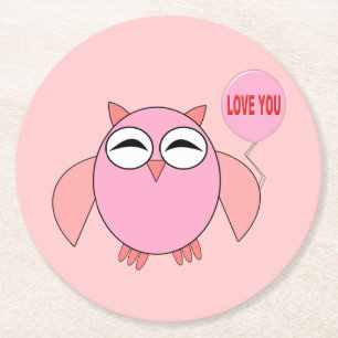 Dessous-de-verre Rond En Papier Cute Rose Love You Owl Dessous de verre en papier