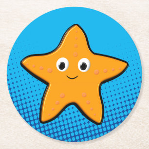 Dessous-de-verre Rond En Papier Cute Starfish Dessin Océan bleu