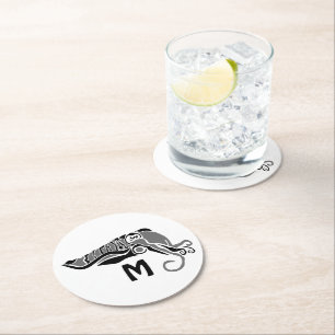 Dessous-de-verre Rond En Papier Cuttlefish primitif dans un style stylo foncé