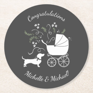 Dessous-de-verre Rond En Papier Dachshund Baby shower Weiner Chien Neutre Sexe
