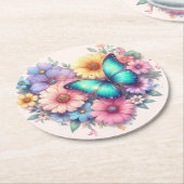 Dessous-de-verre Rond En Papier Daisy Flowers with a Beautiful Butterfly (Incliné)