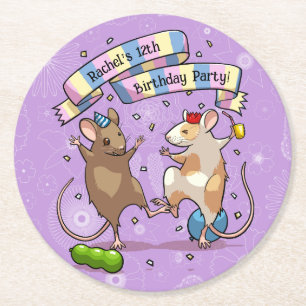 Dessous-de-verre Rond En Papier Dancing Mice Nom et âge Bonne fête d'anniversaire