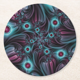 Dessous-de-verre Rond En Papier Dans la profondeur Bleu rose Abstrait Fractal Art