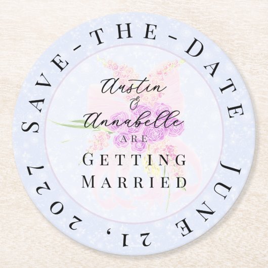Dessous-de-verre Rond En Papier Dans le Bouquet en Ruban Transparent Rose Doux Ble (Devant)