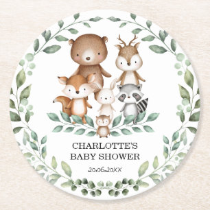 Dessous-de-verre Rond En Papier Décor Baby shower animal de verdure boisée moder