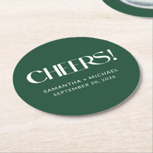 Dessous-de-verre Rond En Papier Deep Pine Serif Décoratif Mariage Acclamations