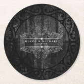 Dessous-de-verre Rond En Papier Défilement gothique d'Hallomariage B&W ID866 (Devant)