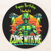 Dessous-de-verre Rond En Papier Des Aliens amicaux explorent les aventures cosmiqu (Devant)