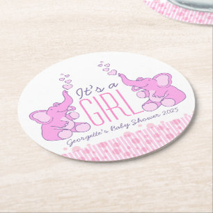 Dessous-de-verre Rond En Papier Des éléphants du baby shower deux c'est des