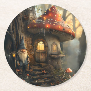 Dessous-de-verre Rond En Papier Design de gnome et de champignon