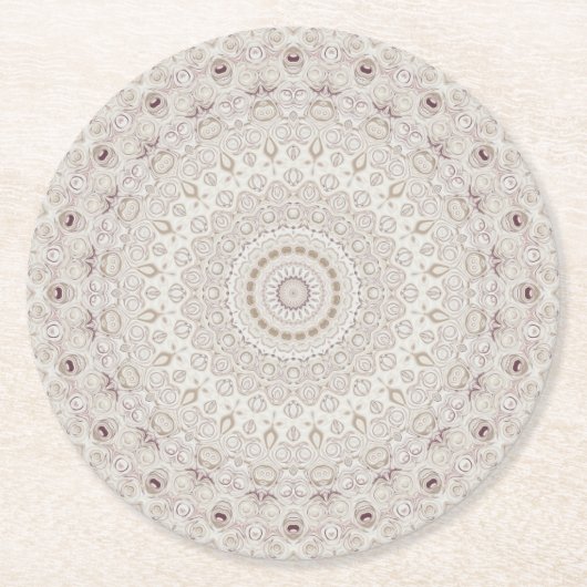 Dessous-de-verre Rond En Papier Design Motif en mandala beige et taupe (Devant)