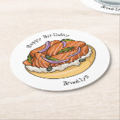 Dessous-de-verre Rond En Papier dessin animé de bagel saumon (Incliné)