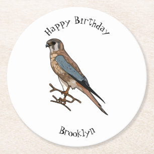 Dessous-de-verre Rond En Papier dessin animé d'oiseau-kestrel américain
